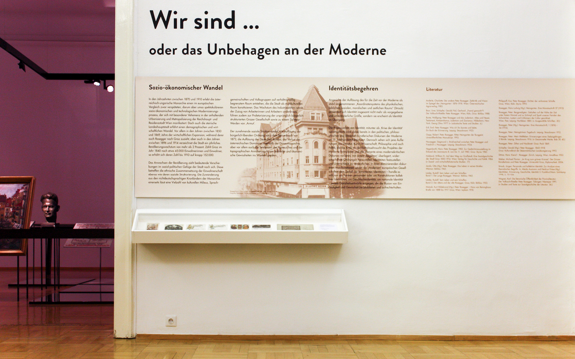 Ausstellungsgrafik für die Peter Rossegger Ausstellung "Im Krug zum grünen Kranze" im GrazMuseum von der Werbeagentur look! design