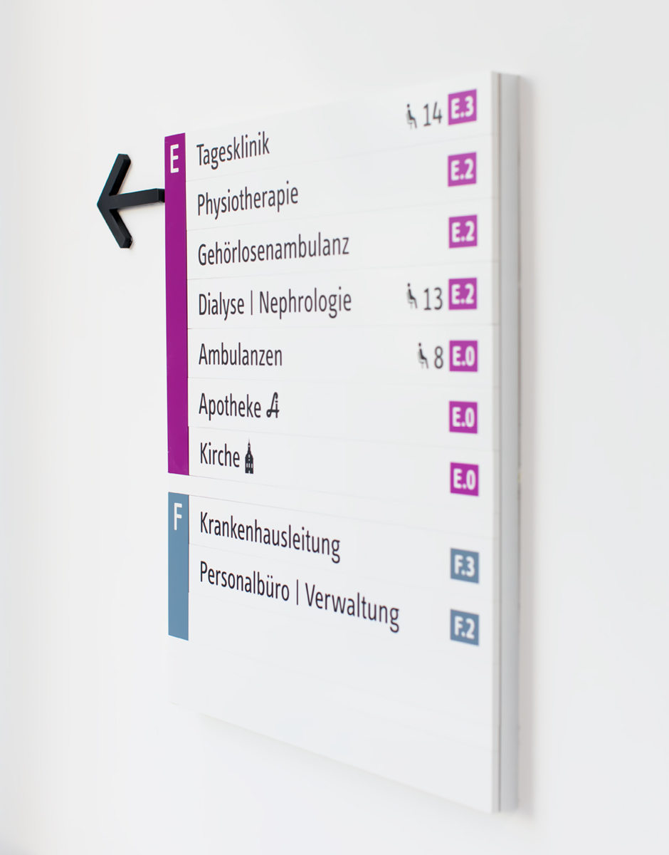 Leitsystem für das Krankenhaus Barmherzige Brüder am Standort Marschallgasse Graz von der Designagentur look! design