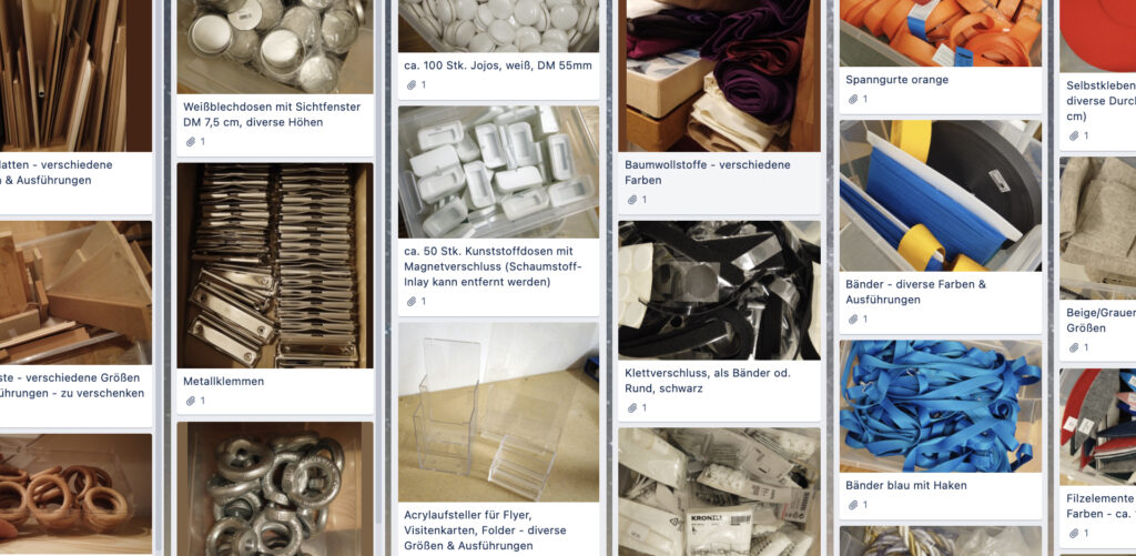 Holz, Textil, Kunststoff, Metall & vieles mehr. Schau auf unser Trello-Board und nimm uns was ab!