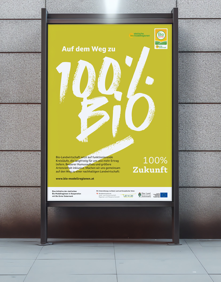 grünes City Light Poster für die Kampagne "Auf dem Weg zu 100% Bio"