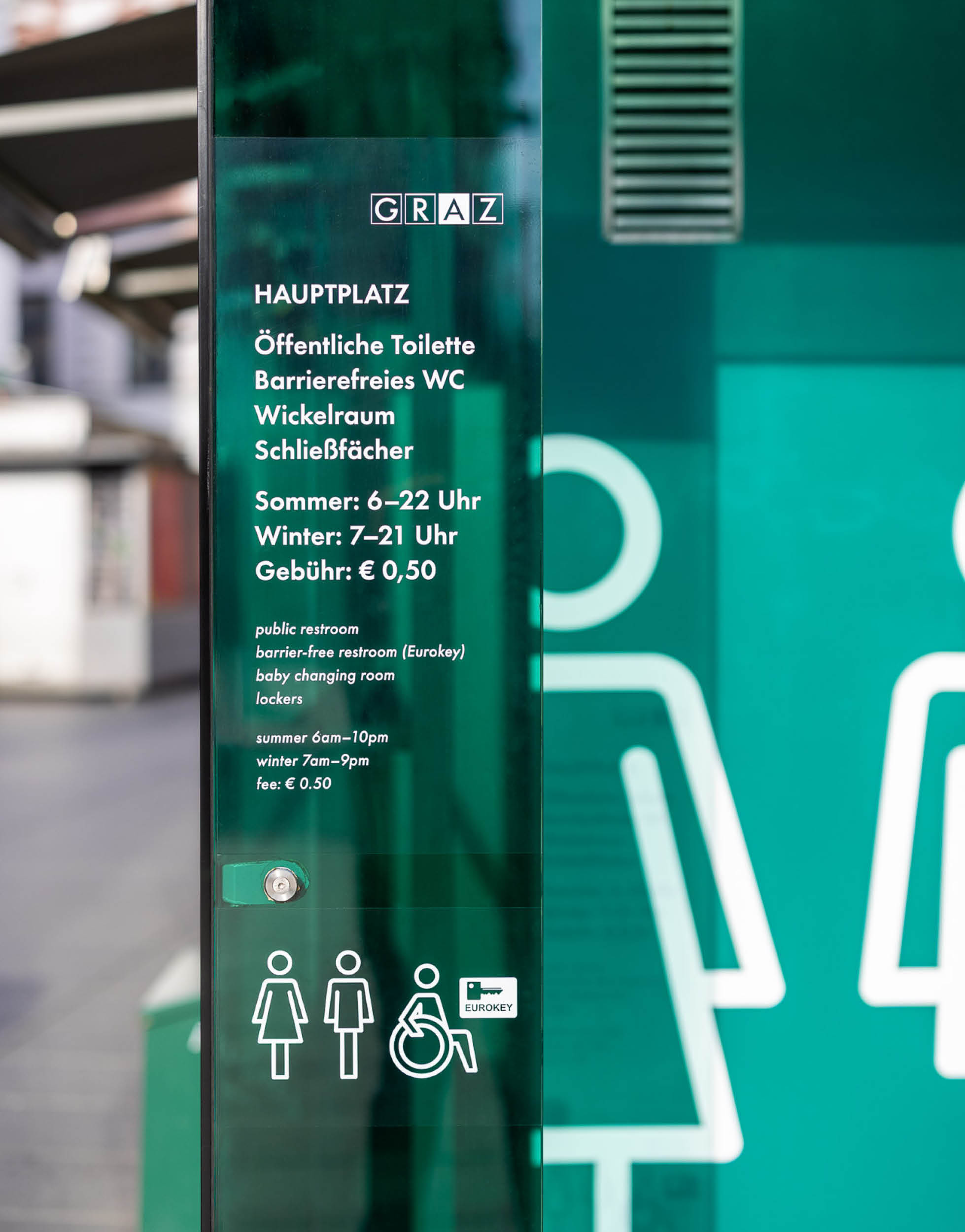 Hauptplatz-WC, weiterführende Informationen zu Öffnungszeiten und Kosten