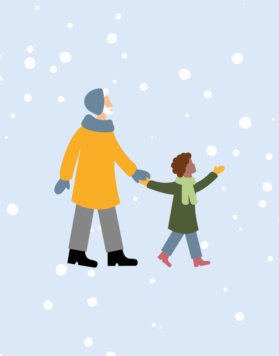 AnnenStar 25: Illustration Opa mit Kind beim Winterspaziergang
