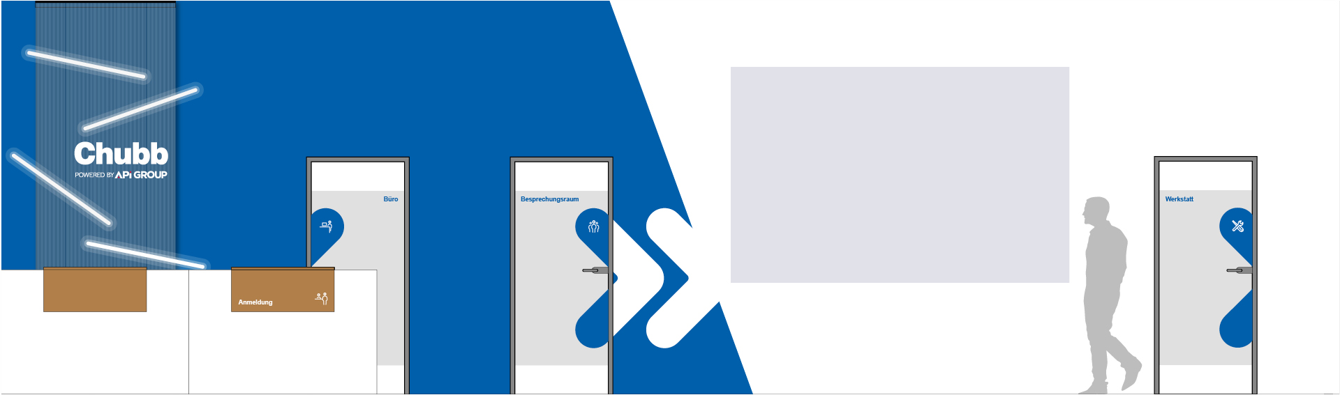 Chubb Österreich – Visualisierung des Empfangs und weiterer Türen