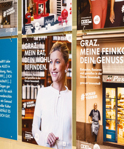 Ausstellung zur ­Grazer ­Innenstadtkampagne ­#SCHAUVORBEI 2025