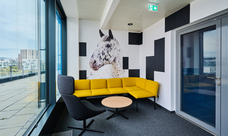 Markante Grafik im Raum für die norika group